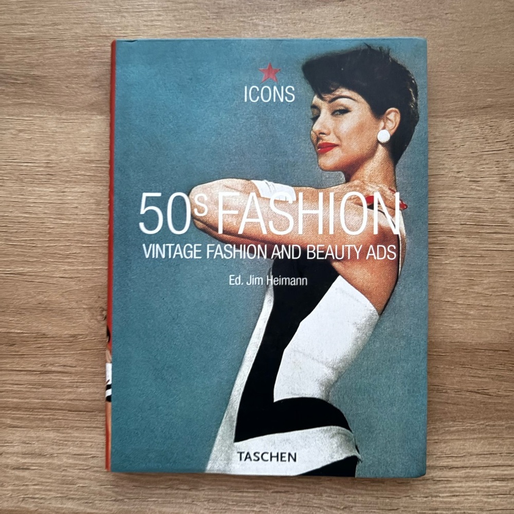 🏡Taschen 50s Fashion Vintage Ads Book — Teal, Black, White, Red Accents